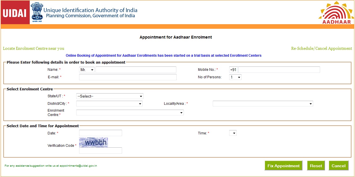 How to take online appointment for Aadhaar? - Succinct FP