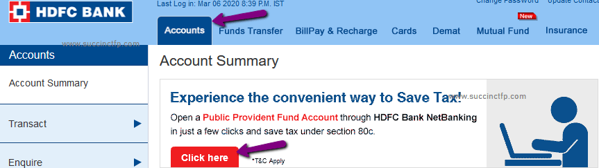 How To Open Online PPF Account With HDFC Bank Netbanking Succinct FP